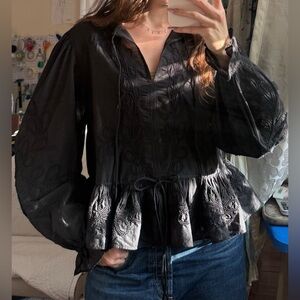 Mango Black Embroidered Peplum Blouse